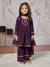 Girls' Purple Kurta Set With Dupatta